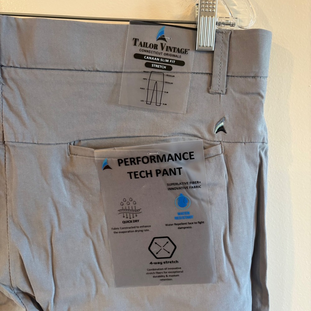 Tailor Vintage Canaan Slim Fit Performance Tech Pants Grey 36x32 Water Resistant - Picture 5 of 11
